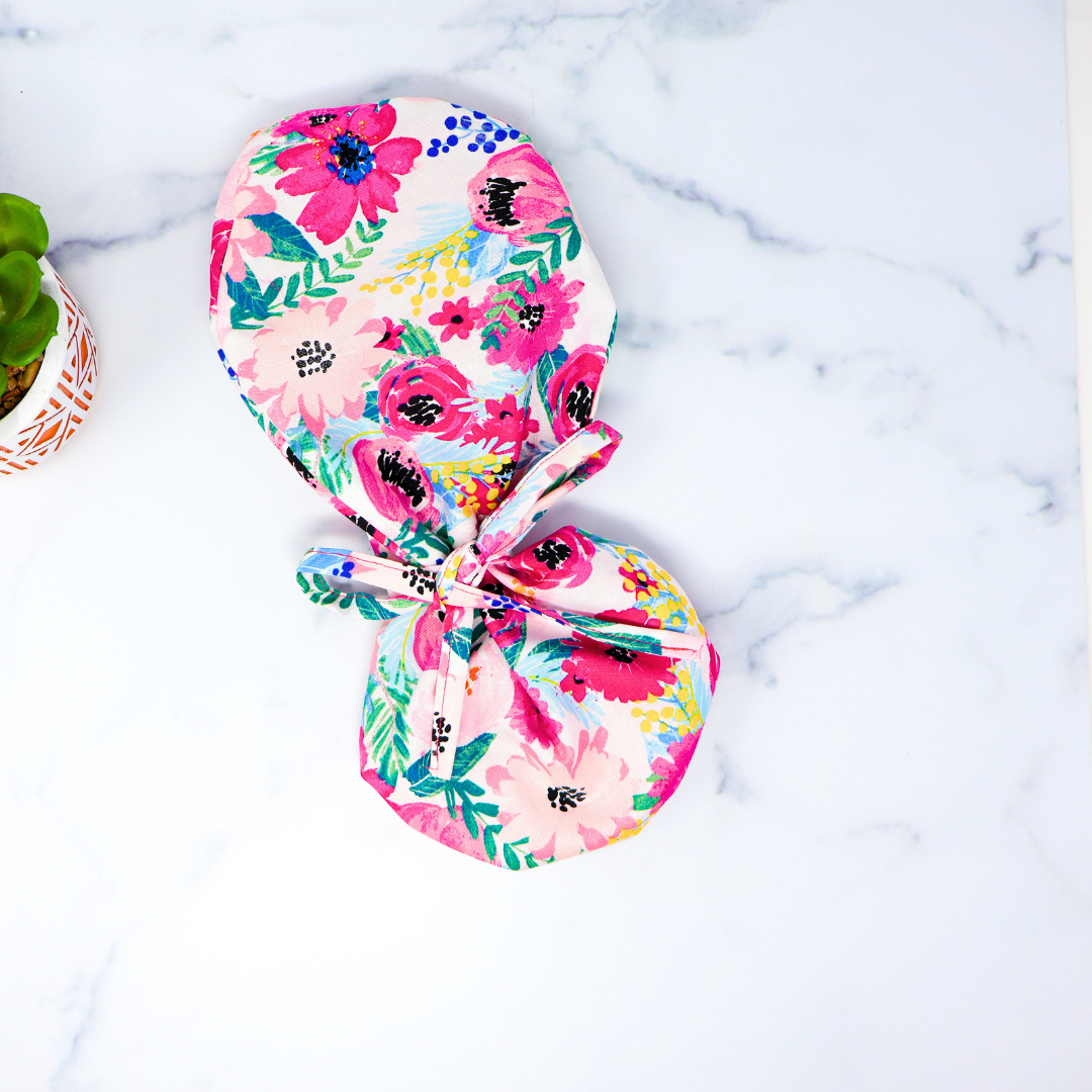 Pink Flowers Scrub Cap - NDINI ACCESSORIES