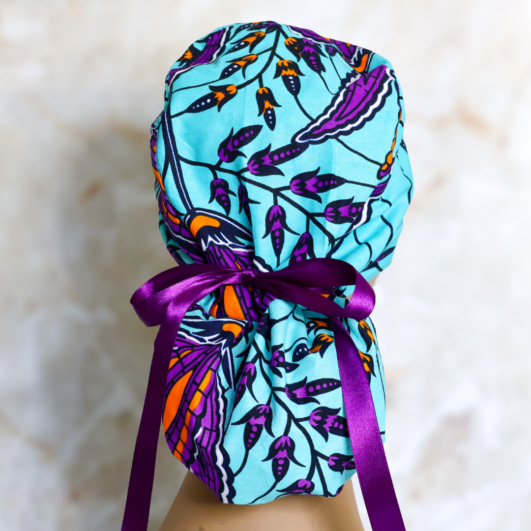Purple Leaves Ponytail Scrub Cap