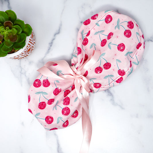 Cherry Disco Ball Ponytail Scrub cap - NDINI ACCESSORIES