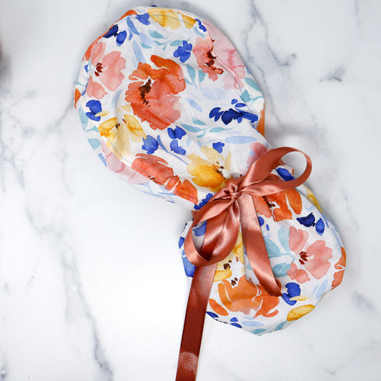 White Floral Ponytail Scrub Cap - NDINI ACCESSORIES