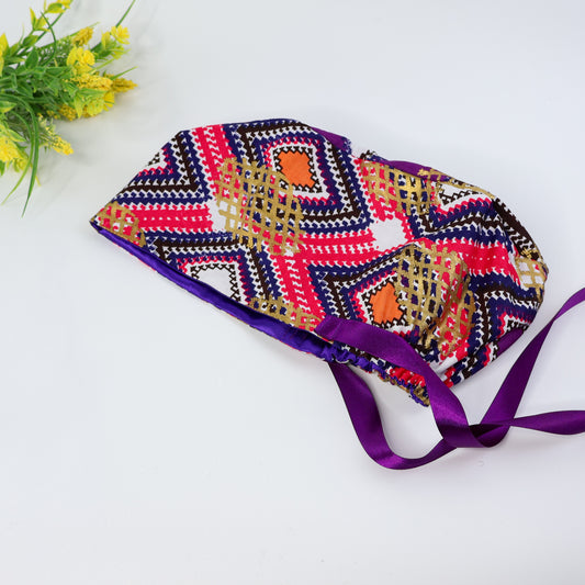 Purple Squares Eurostyle Cap - NDINI ACCESSORIES