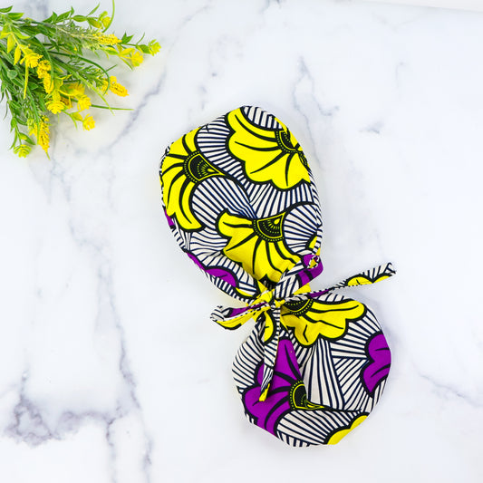 Purple Hibiscus Ponytail Scrub cap - NDINI ACCESSORIES