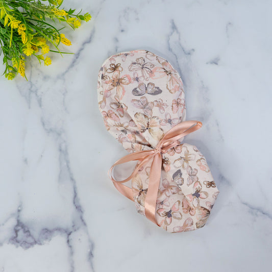 White Butterflies Ponytail Scrub Cap - NDINI ACCESSORIES