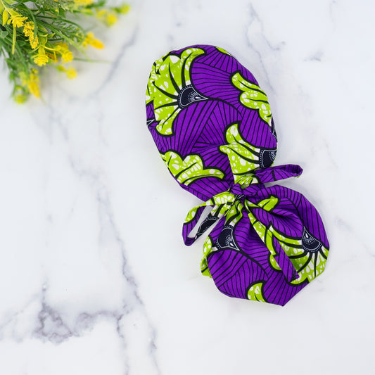 Green Hibiscus Ponytail Scrub cap - NDINI ACCESSORIES