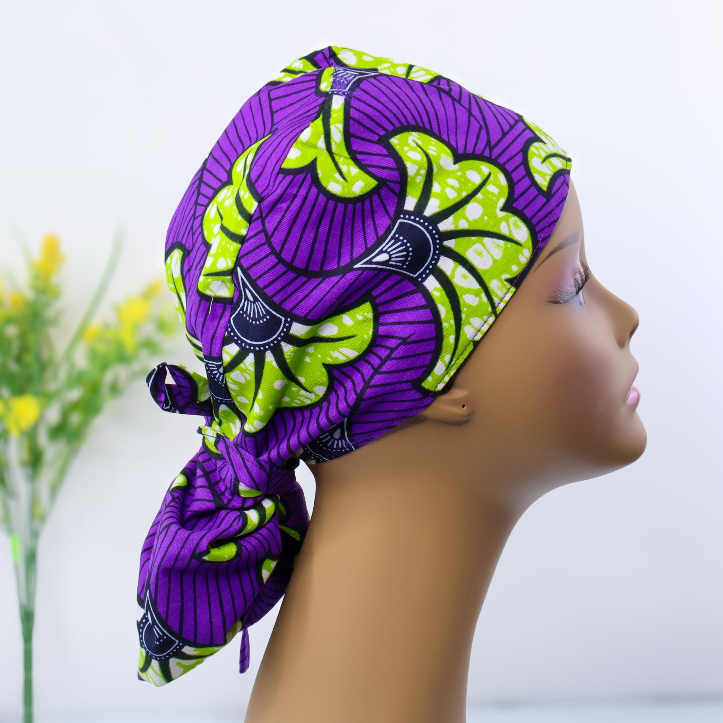 Green Hibiscus Ponytail Scrub cap