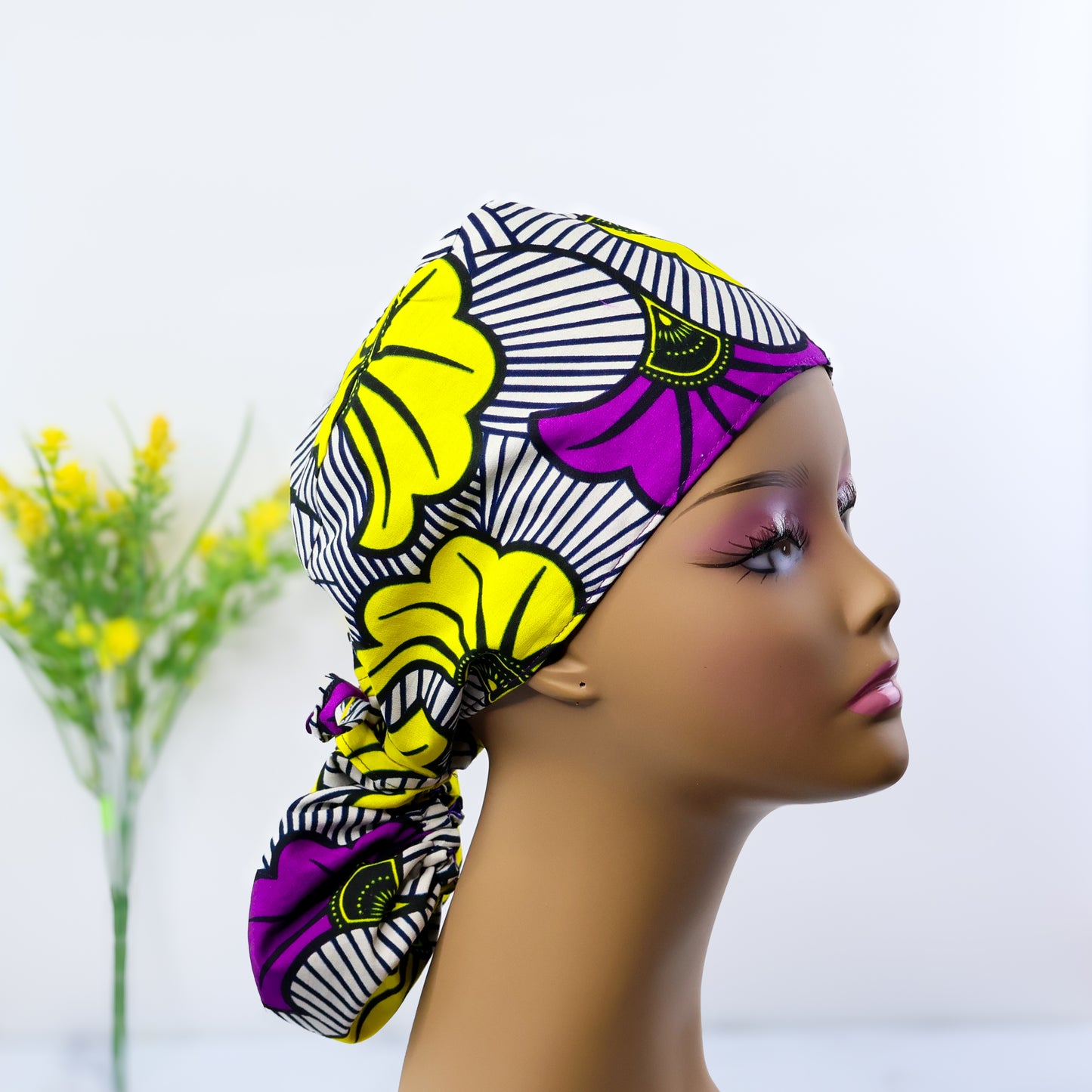 Purple Hibiscus Ponytail Scrub cap