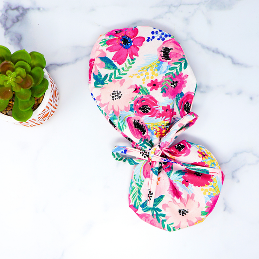 Pink Flowers Scrub Cap - NDINI ACCESSORIES