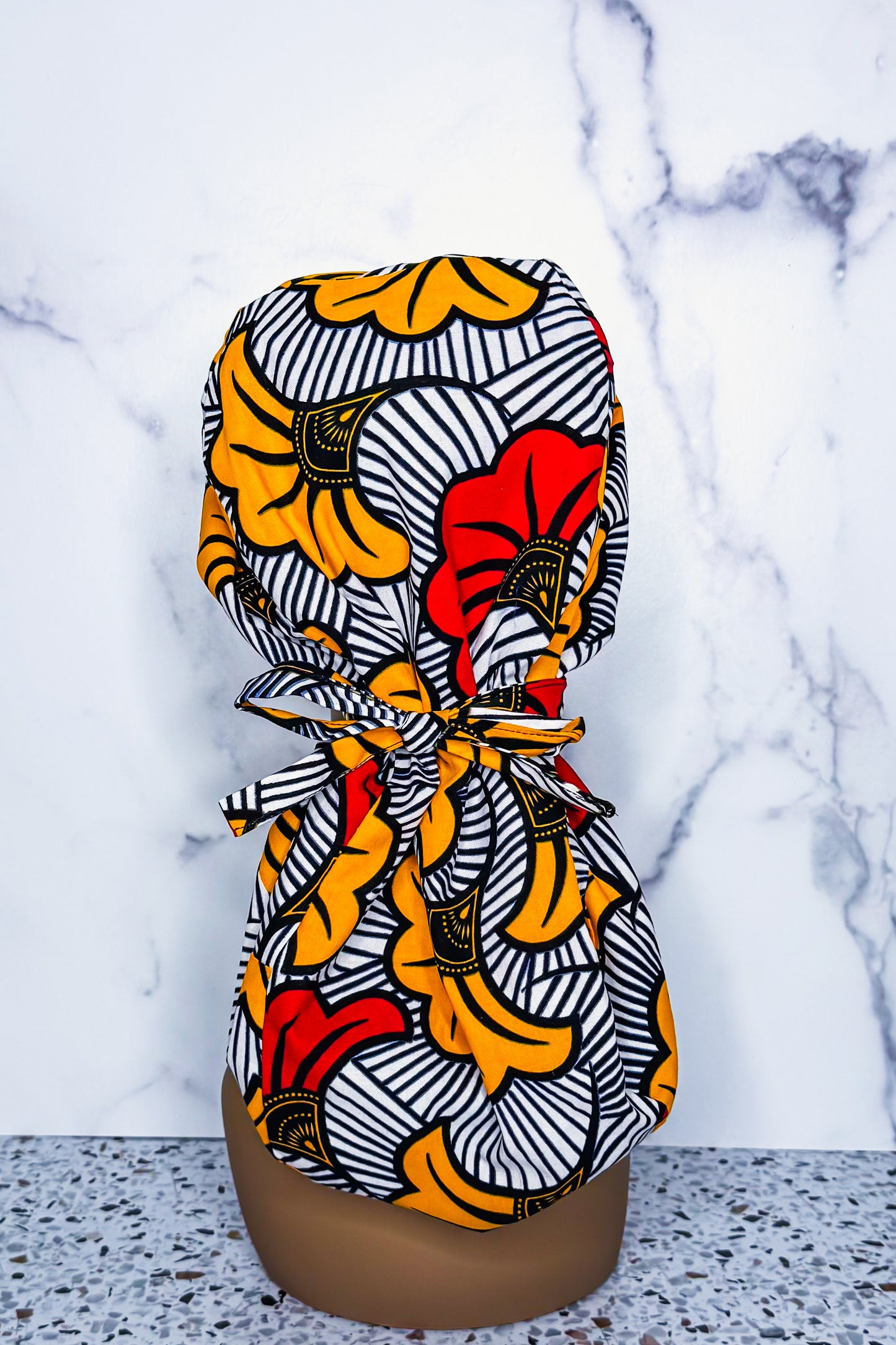 Red Hibiscus Ponytail Scrub Cap - NDINI ACCESSORIES