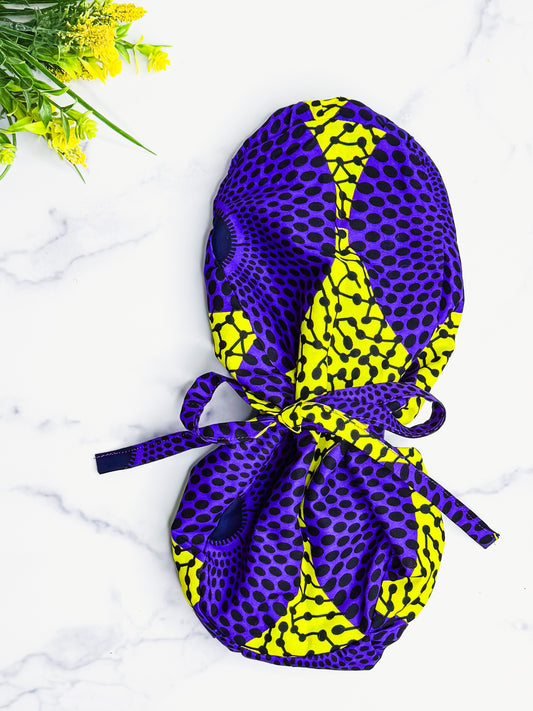 Purple Circles Ponytail Scrub Cap - NDINI ACCESSORIES