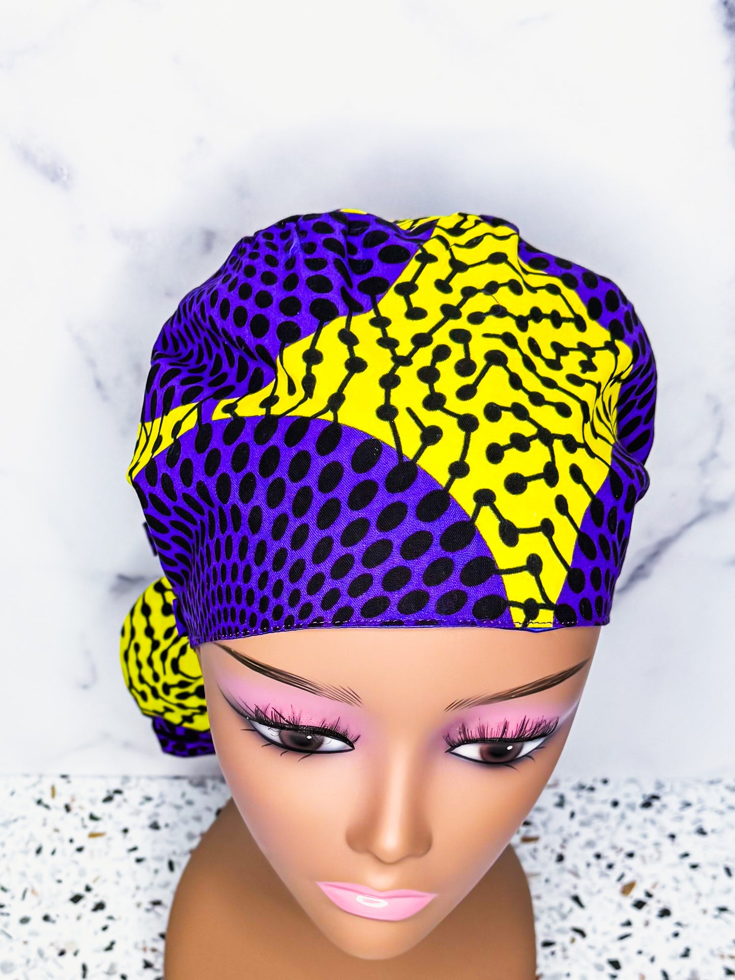 Purple Circles Ponytail Scrub Cap - NDINI ACCESSORIES