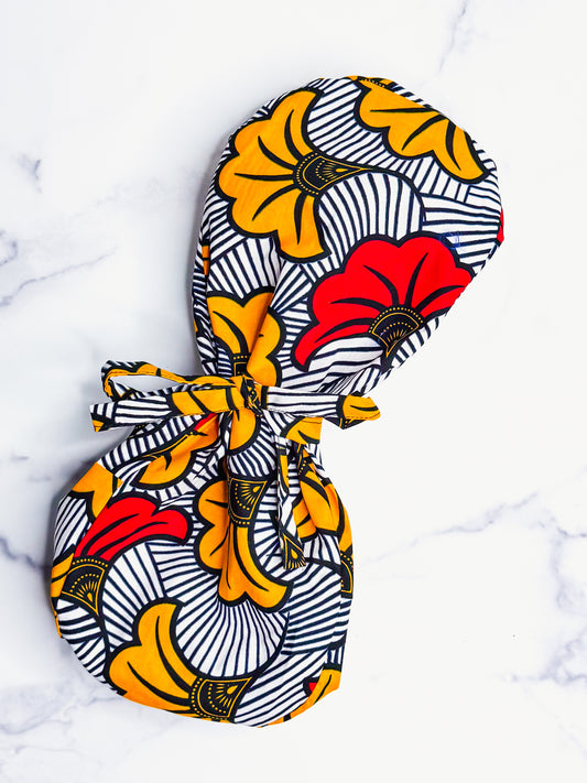 Red Hibiscus Ponytail Scrub Cap - NDINI ACCESSORIES