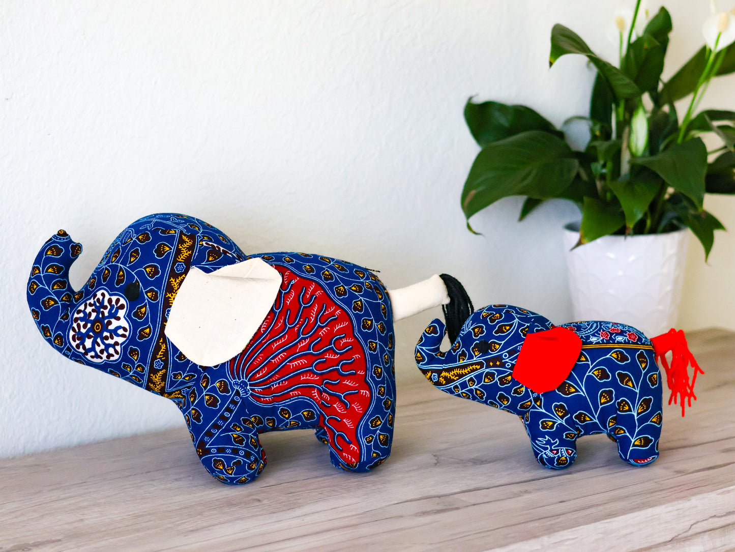 Elephant Soft Toy - Small Blue and Red - NDINI ACCESSORIES