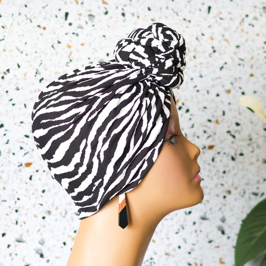 Zebra Stripes Pretied Headwrap - NDINI ACCESSORIES