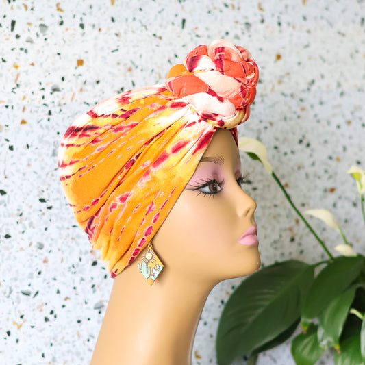 Tie Dye Pretied Headwrap - Maroon and White - NDINI ACCESSORIES