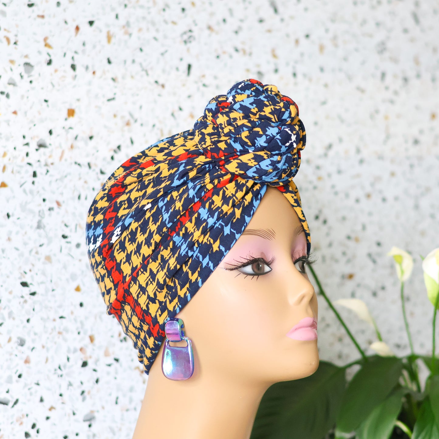 Houndstooth Pretied Headwrap - Multicolored - NDINI ACCESSORIES