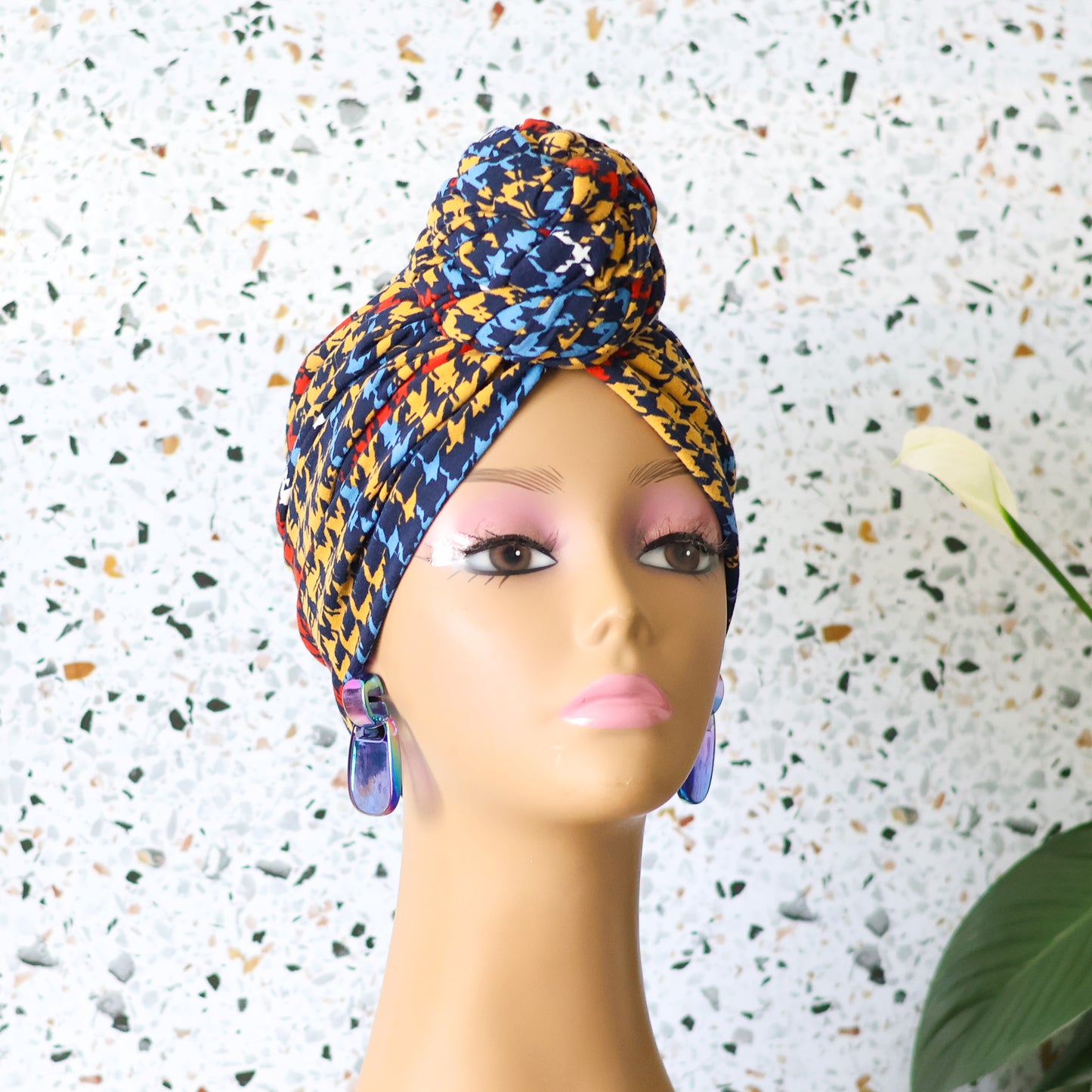 Houndstooth Pretied Headwrap - Multicolored - NDINI ACCESSORIES