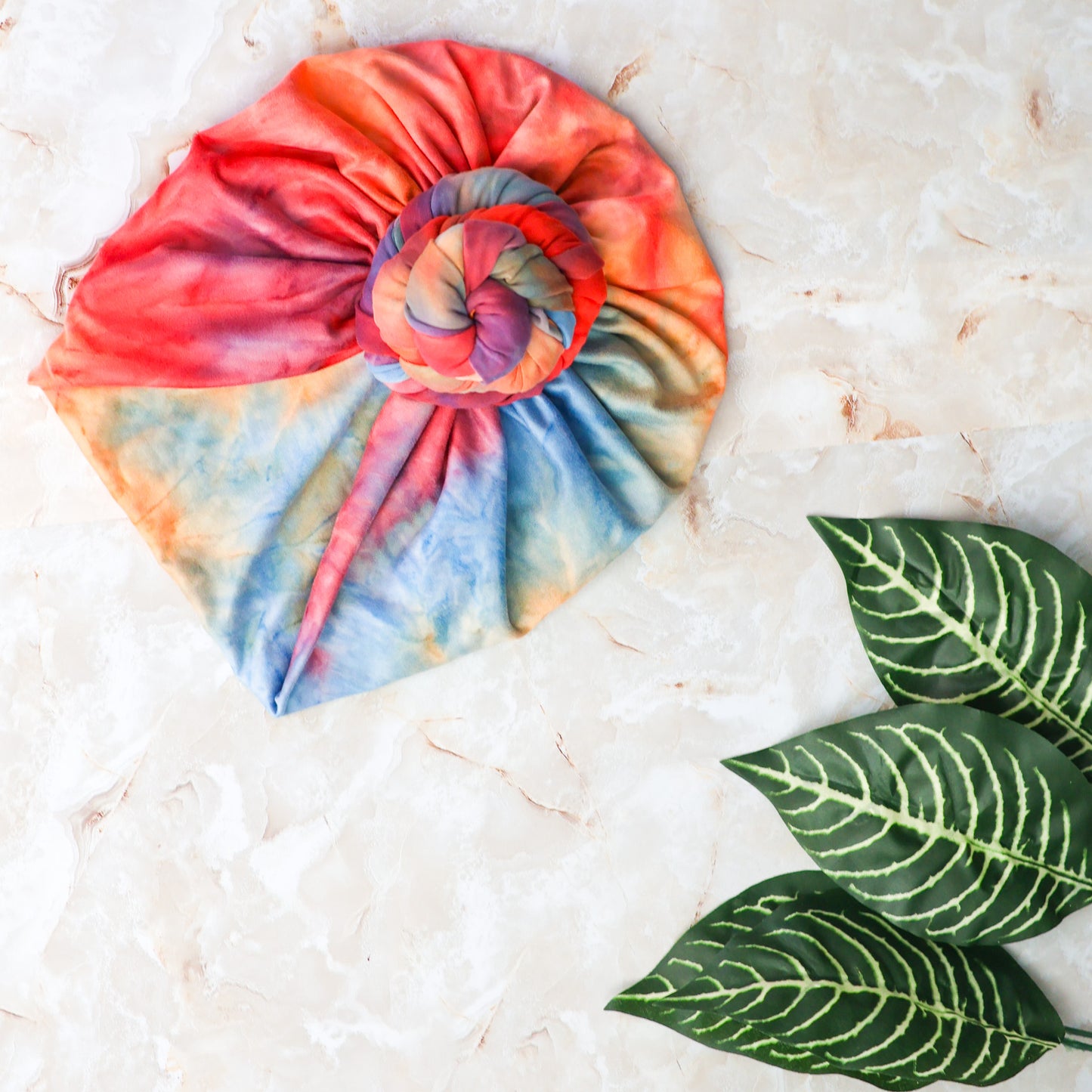 Tie Dye Pretied Headwrap - Orange Blue - NDINI ACCESSORIES