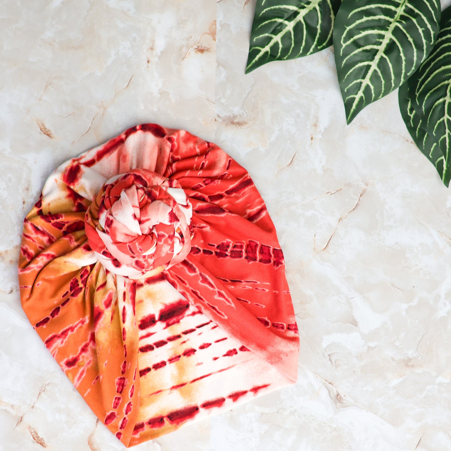 Tie Dye Pretied Headwrap - Maroon and White - NDINI ACCESSORIES