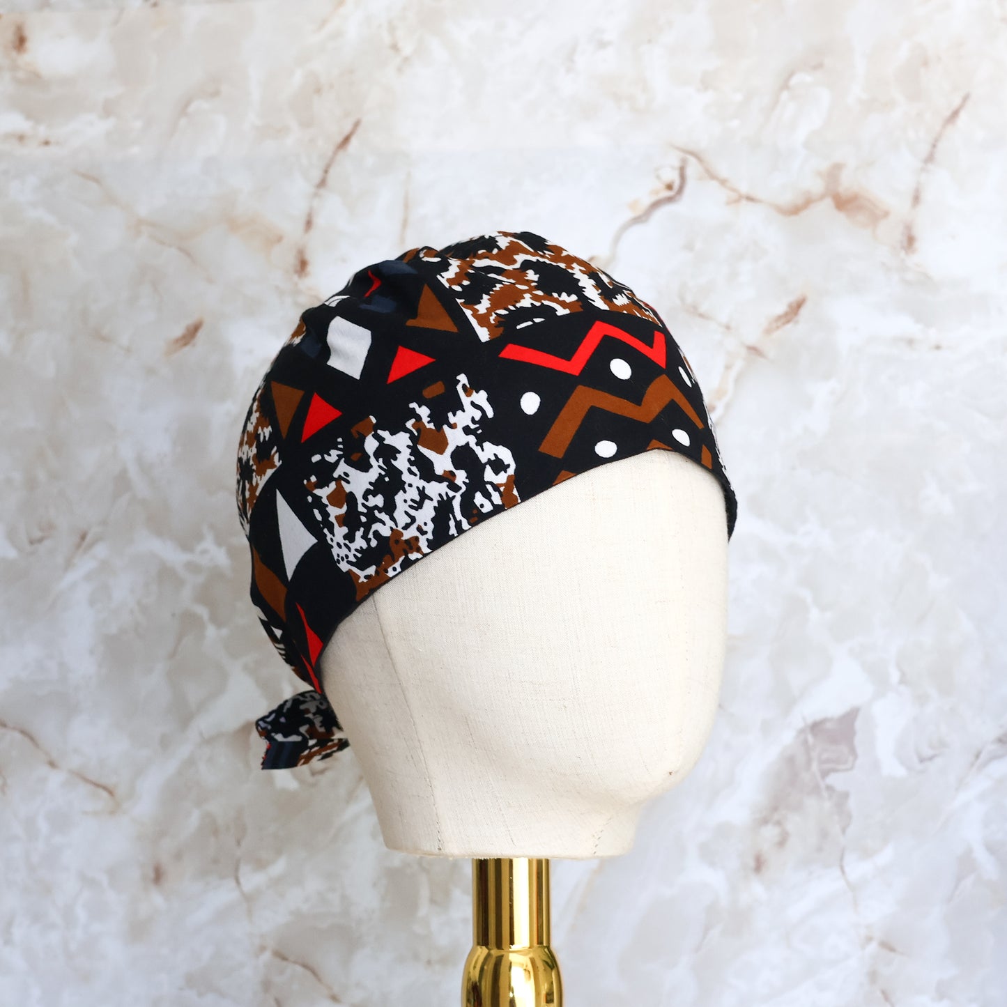 Mud Cloth Orange and Brown Regular Scrub Cap - NDINI ACCESSORIES