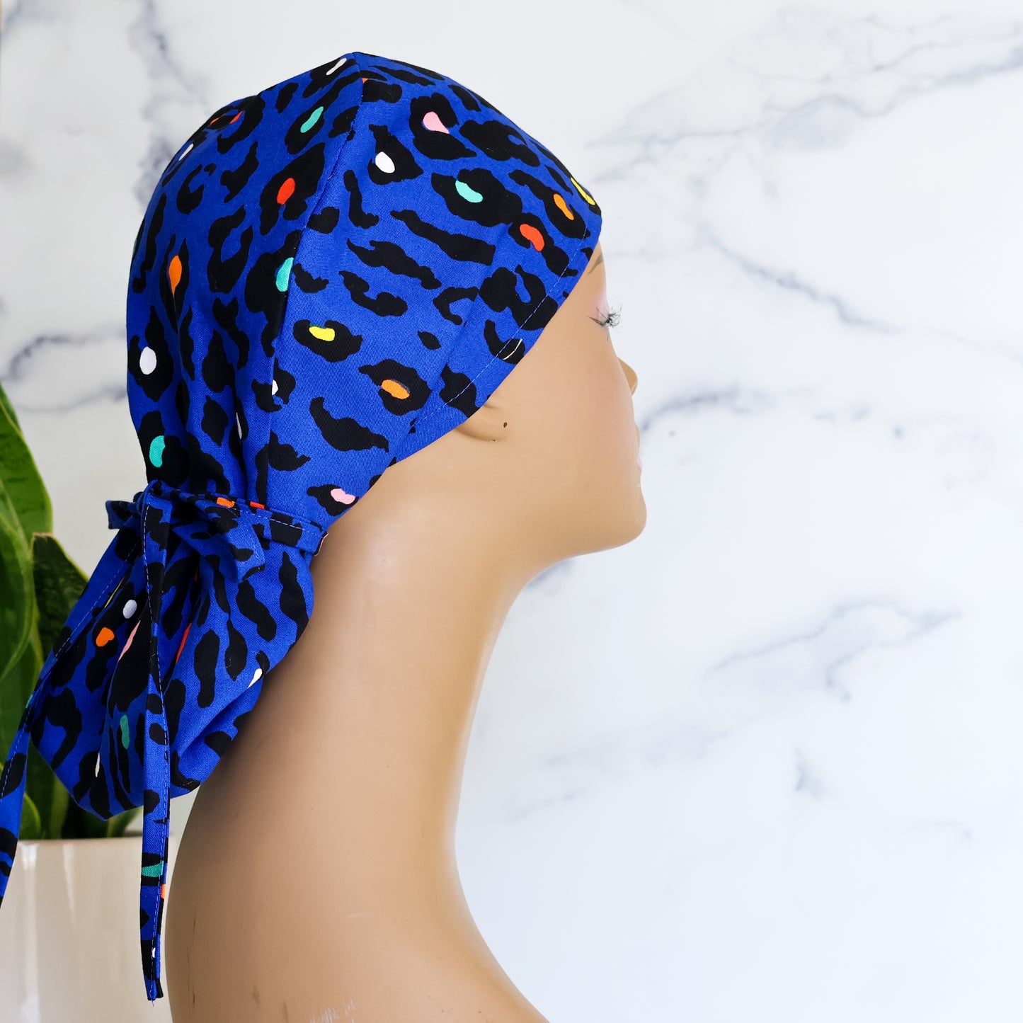 Blue Animal Print Scrub Cap