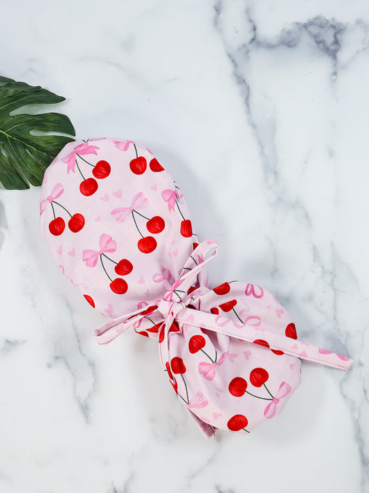 Cherry Hearts Ponytail Scrub Cap - NDINI ACCESSORIES