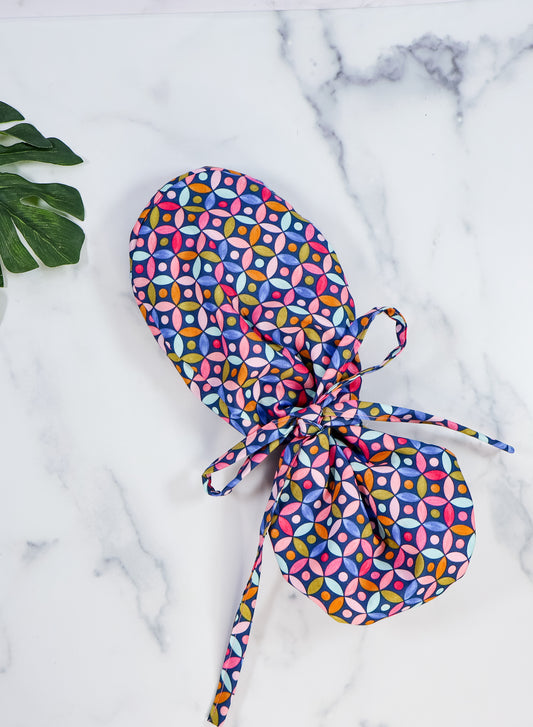 Color Circles Ponytail Scrub Cap - NDINI ACCESSORIES