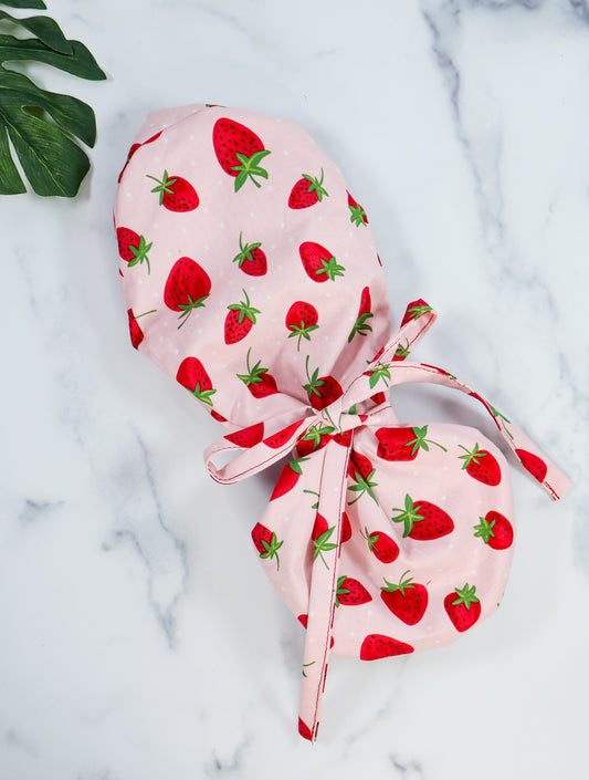 Strawberry Pink Ponytail Scrub Cap - NDINI ACCESSORIES