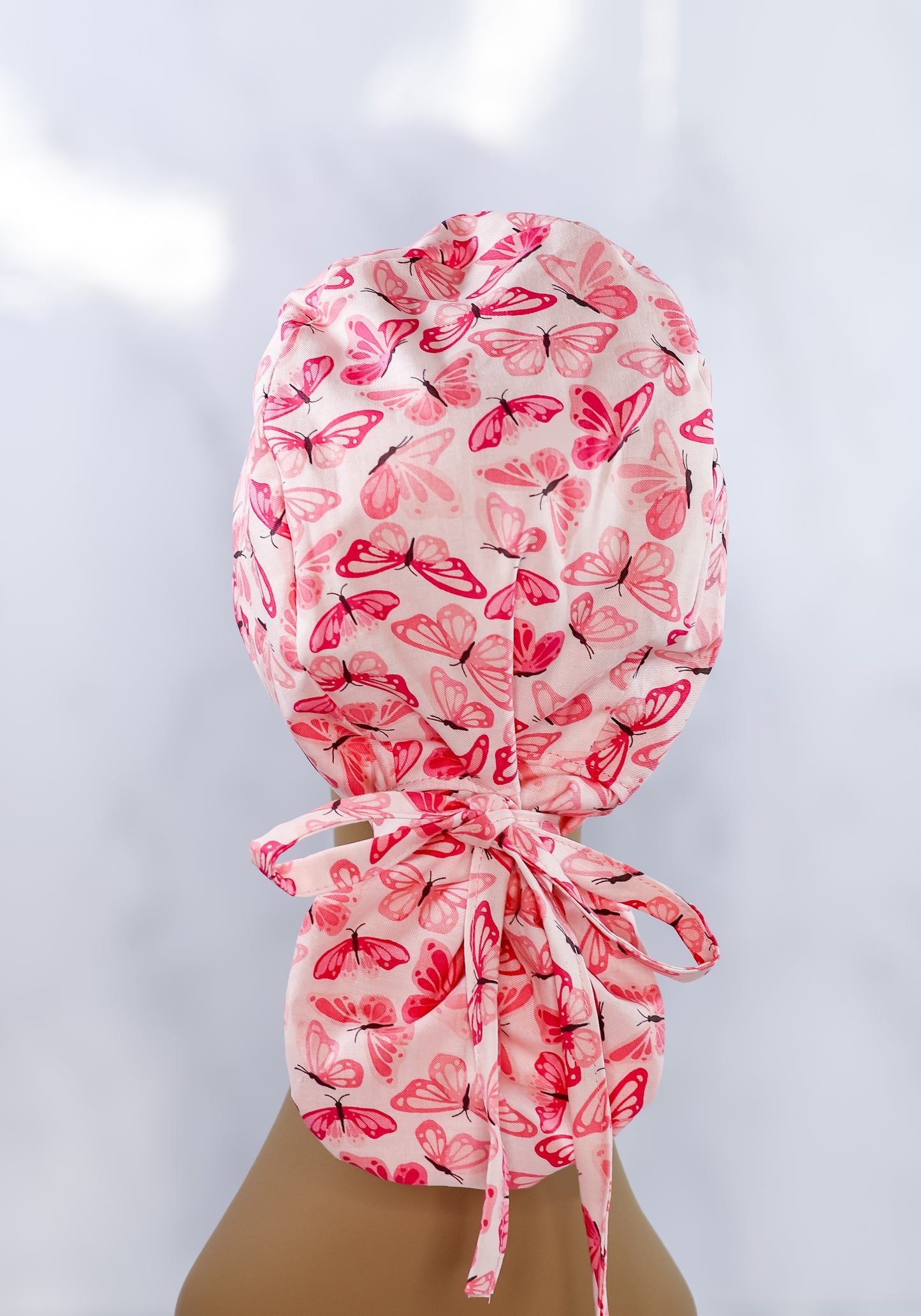 Pink Butterflies Ponytail Scrub Cap - NDINI ACCESSORIES