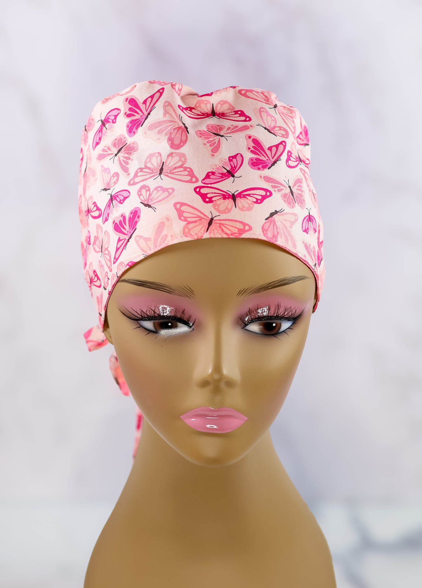 Pink Butterflies Ponytail Scrub Cap - NDINI ACCESSORIES