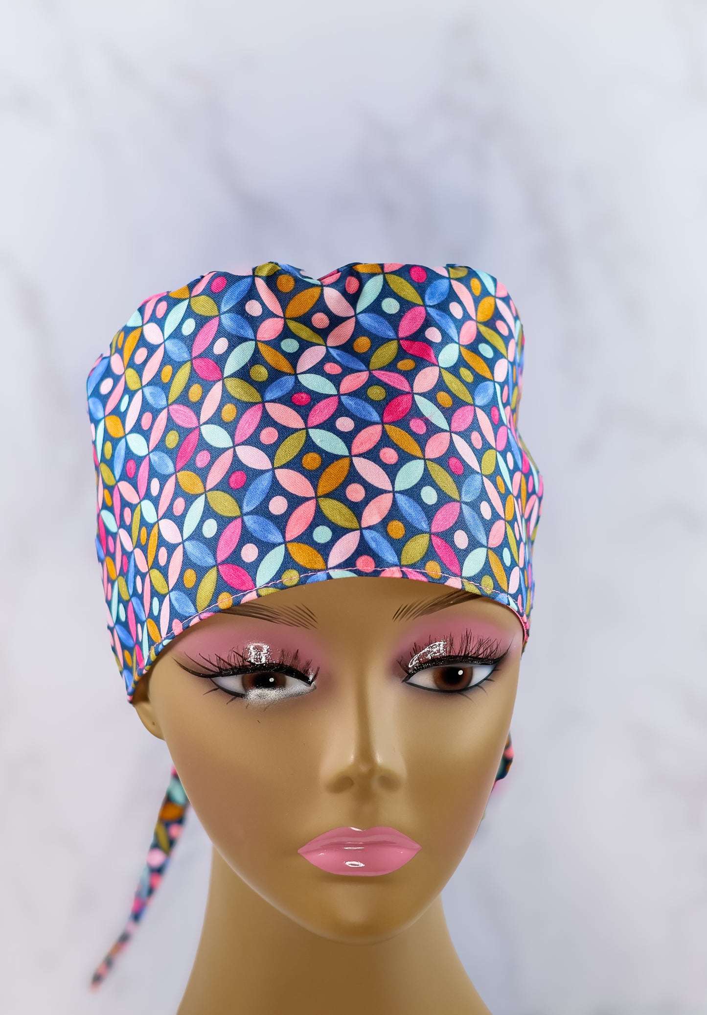 Color Circles Ponytail Scrub Cap - NDINI ACCESSORIES