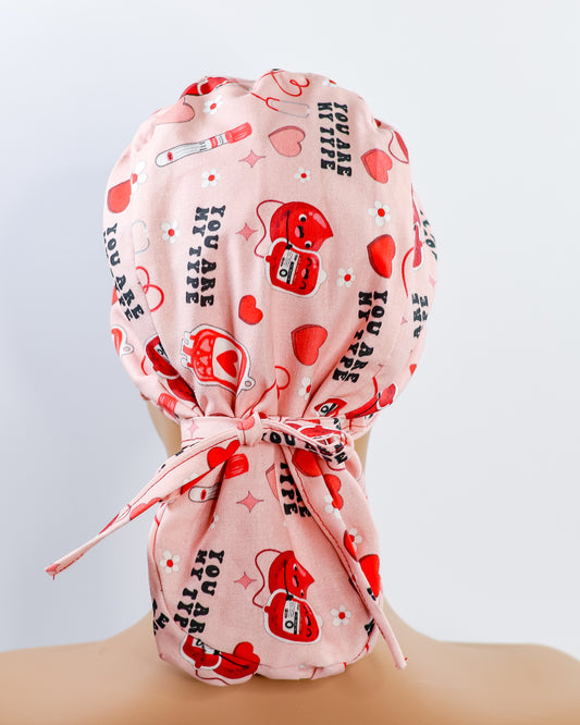 Blood Type Ponytail Scrub Cap - NDINI ACCESSORIES