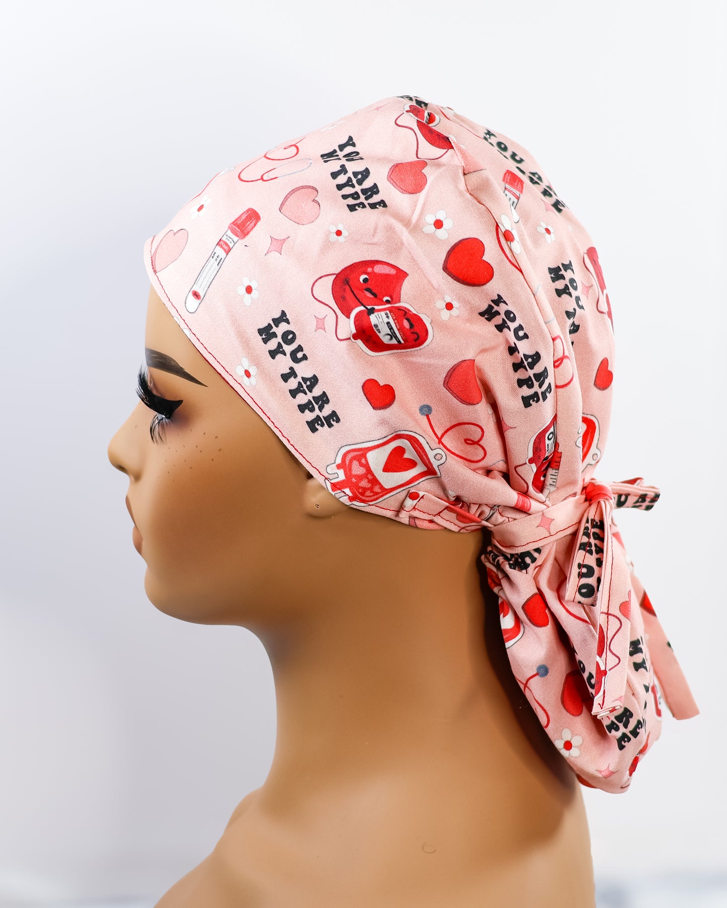 Blood Type Ponytail Scrub Cap - NDINI ACCESSORIES