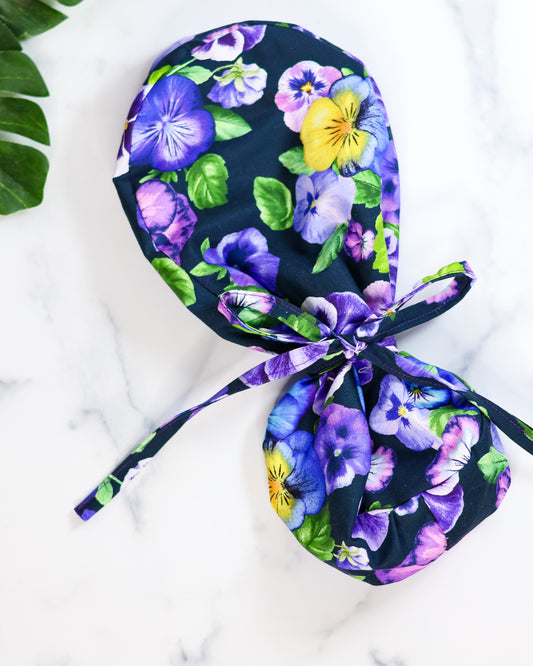 Pansy Fields Ponytail Scrub Cap - NDINI ACCESSORIES