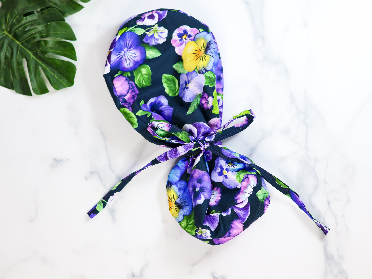 Pansy Fields Ponytail Scrub Cap - NDINI ACCESSORIES