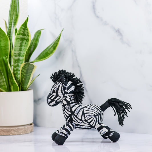 Fabric Zebra - Small Black- Handmade Animals -Colorful plushies Animal Toys - NDINI ACCESSORIES
