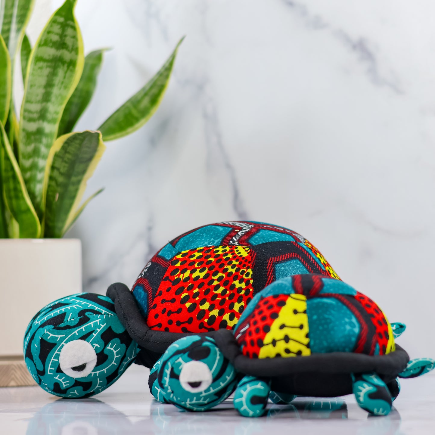 Fabric Turtle - Big Green Red- Handmade Animals -Colorful plushies Animal Toys - NDINI ACCESSORIES