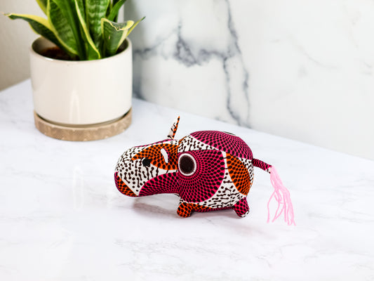 Fabric Hippo- Hot Pink Small- Handmade Animals -Colorful plushies Animal Toys - NDINI ACCESSORIES