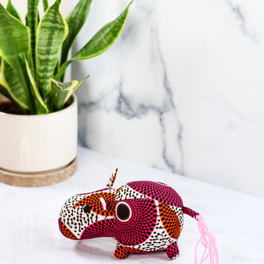 Fabric Hippo- Hot Pink Small- Handmade Animals -Colorful plushies Animal Toys - NDINI ACCESSORIES