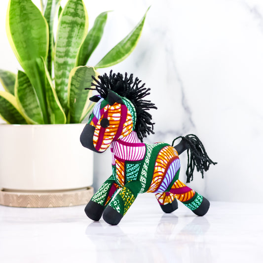 Fabric Zebra- Small Green- Handmade Animals -Colorful plushies Animal Toys - NDINI ACCESSORIES