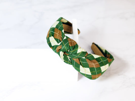 Green and Brown Plaid Headband