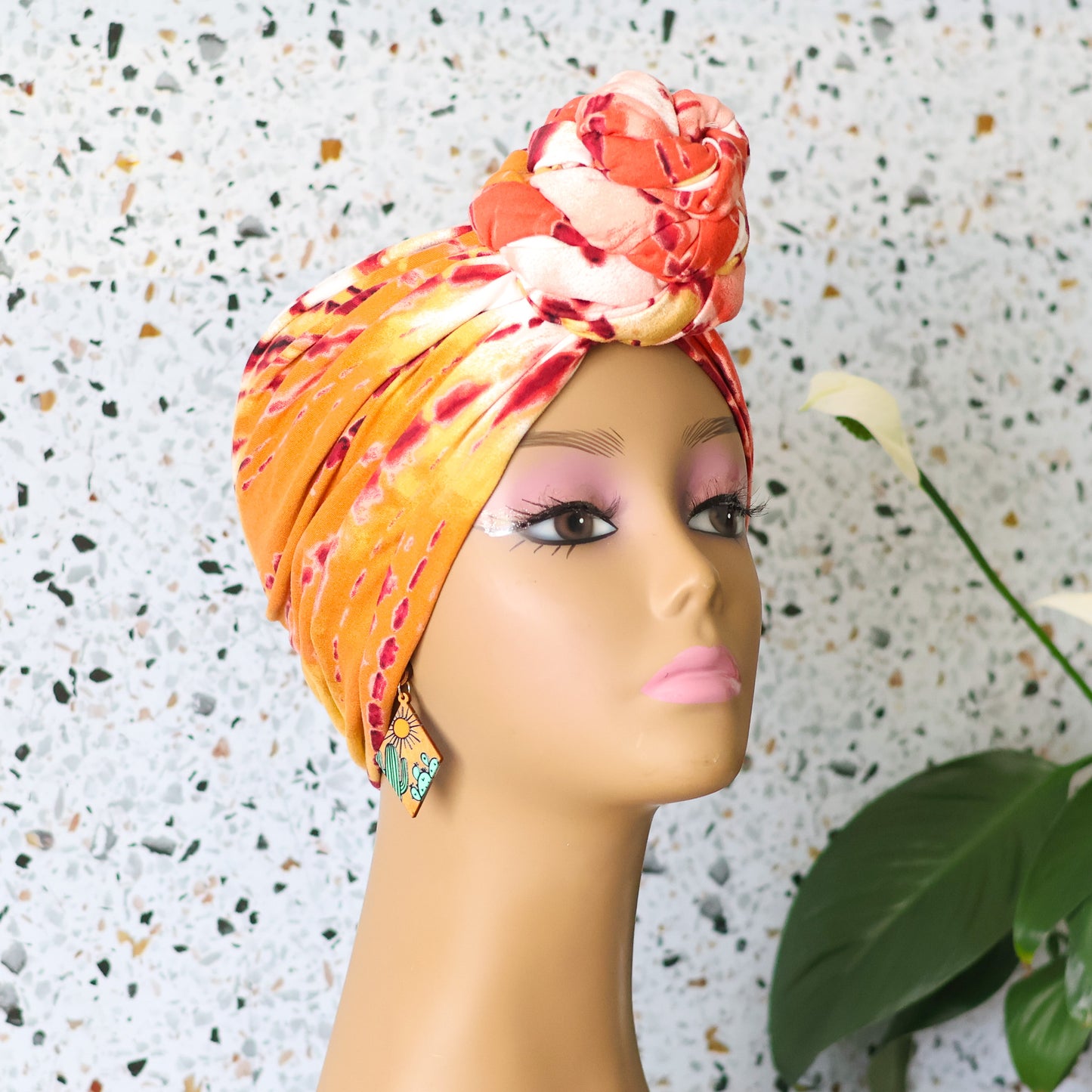 Tie Dye Pretied Headwrap - Maroon and White - NDINI ACCESSORIES