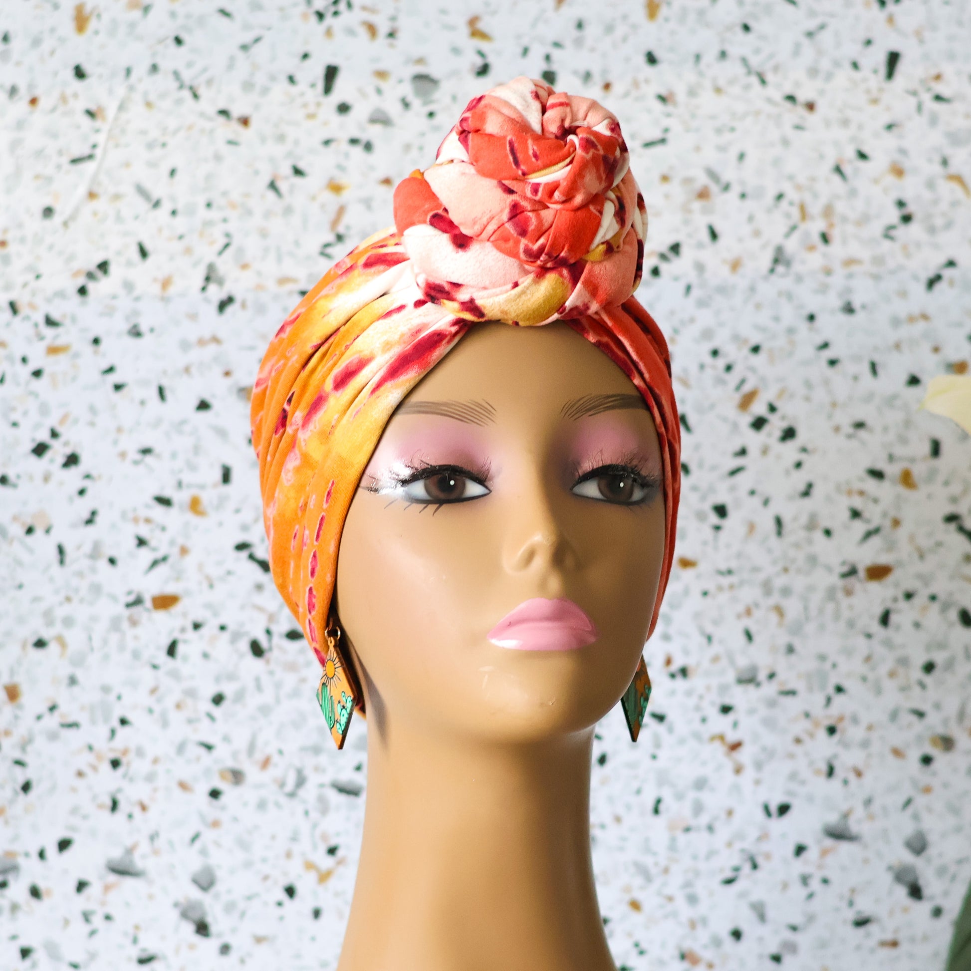 Tie Dye Pretied Headwrap - Maroon and White - NDINI ACCESSORIES
