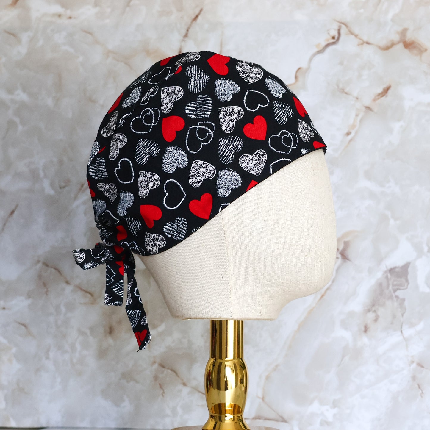 Red and White Heart Regular/Skull Scrub Cap