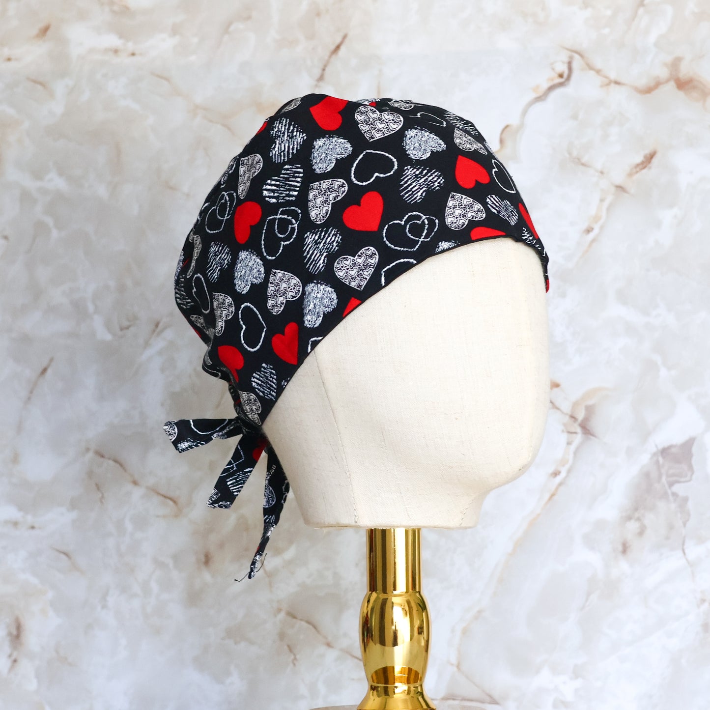 Red and White Heart Regular/Skull Scrub Cap