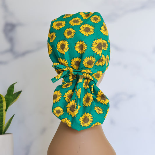 Sunflower Ponytail Scrub Cap