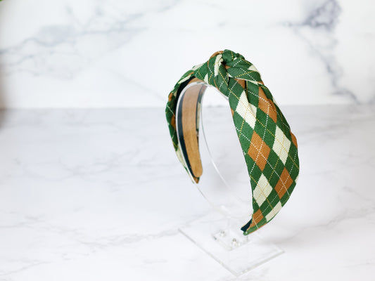 Green and Brown Plaid Headband